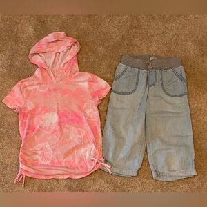 2 piece girls lot 6/7 tie dye hooded top & lightweight capris